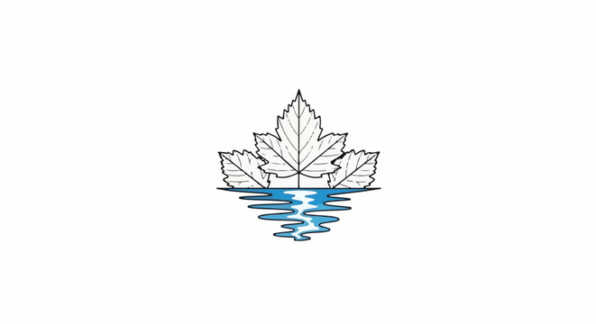 Stylized maple leaves reflected in rippling blue water
