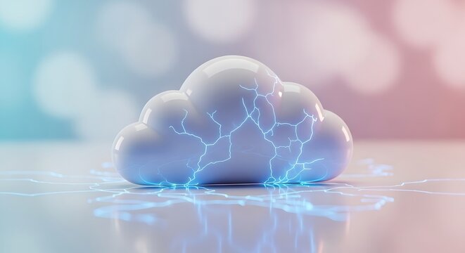 3D rendered cloud icon with glowing blue network connections wireless technology data transfer cloud computing network securit