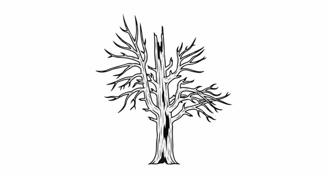 Stylized sketch of a bare, gnarled tree trunk with stark branches
