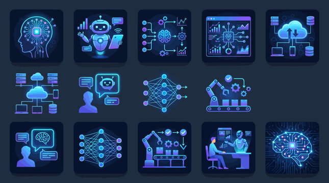 10 AI & Technology Vector Pack &ndash; Futuristic Digital Innovation Illustration Set
