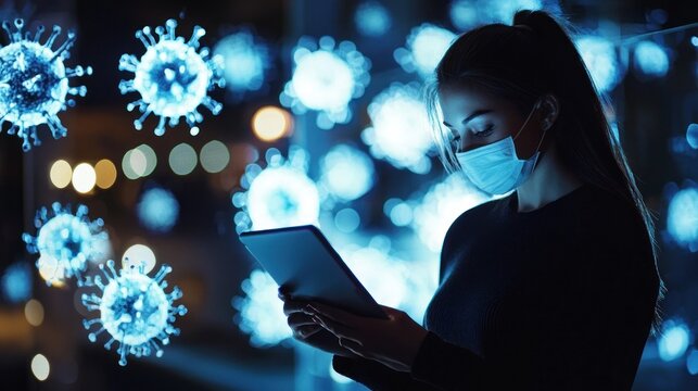 Woman using tablet night virus