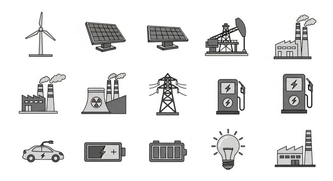 Collection of energy industry icons and symbols.