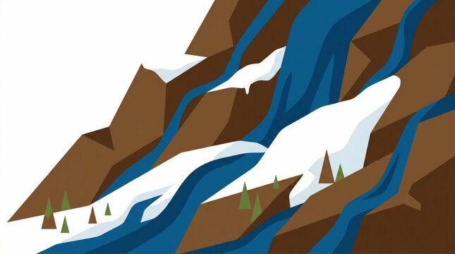 Abstract illustration of melting glaciers and waterfalls