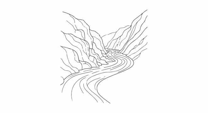 Winding river flows through a rocky canyon, creating a natural scene