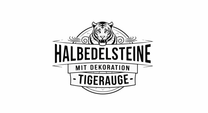 Vintage logo with tiger head, banner, and text for semi-precious stones
