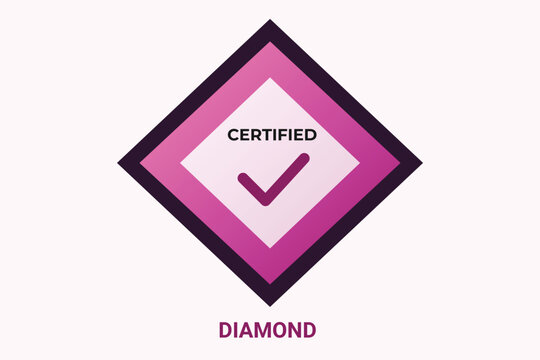 Certified purple diamond shape icon with checkmark for quality assurance certified checkmark assurance verified authenticity approval guarantee excellence