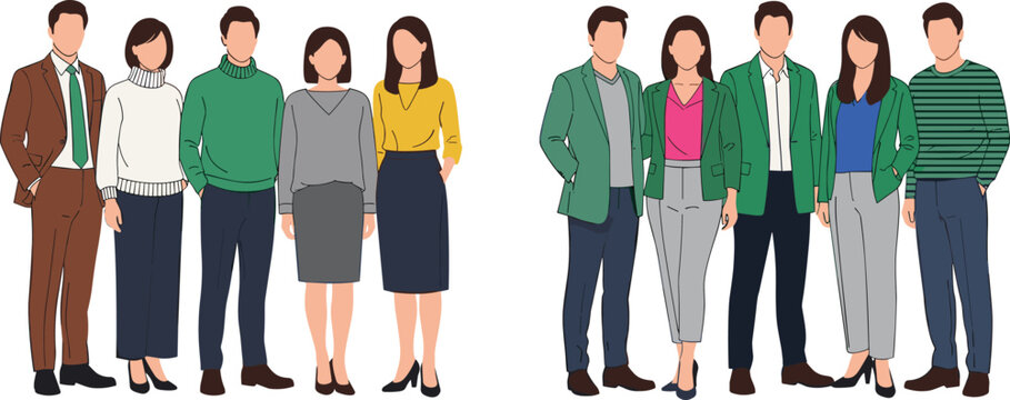 Group of Business Professionals in Casual and Formal Outfits for Team, Corporate, and Workplace Illustration Designs
