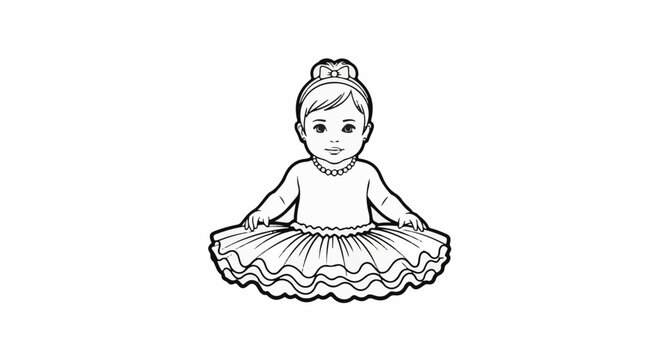 A cute baby girl wearing a ballet tutu and a pearl necklace, with hair tied up with a bow