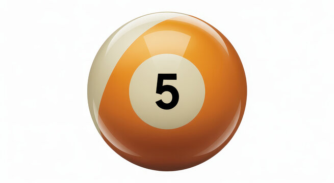 Glossy number five billiard ball with orange stripe isolated on a white background