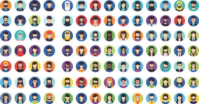 Diverse people avatar icons collection with different professions hairstyles and cultures colorful flat character faces set isolated vector illustration bundle