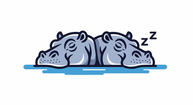 Two sleeping hippos submerged in blue water