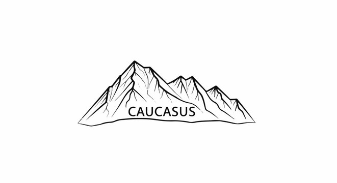 Stylized black and white illustration of the Caucasus mountains