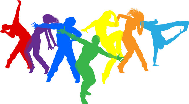 Street dancers dancing silhouette hip hop dance silhouettes poses set