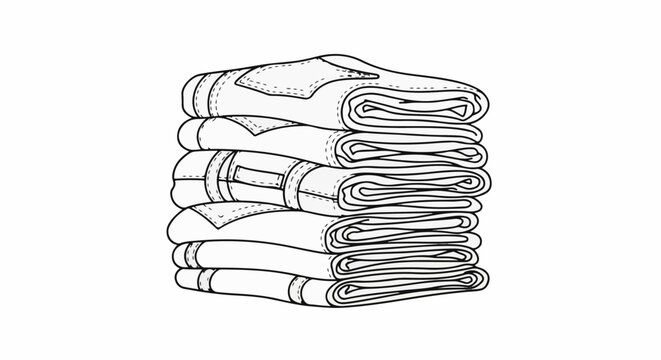 Stack of folded denim jeans, drawn in black and white line art
