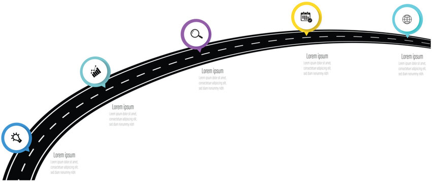Business road map timeline infographic icons designed for abstract background. Software development Road map timeline year illustration, process timeline roadmap.