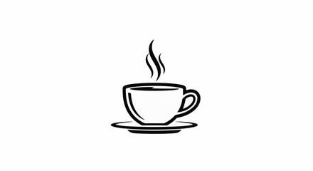 Obraz premium Stylized steaming cup and saucer icon, black and white, clean graphic