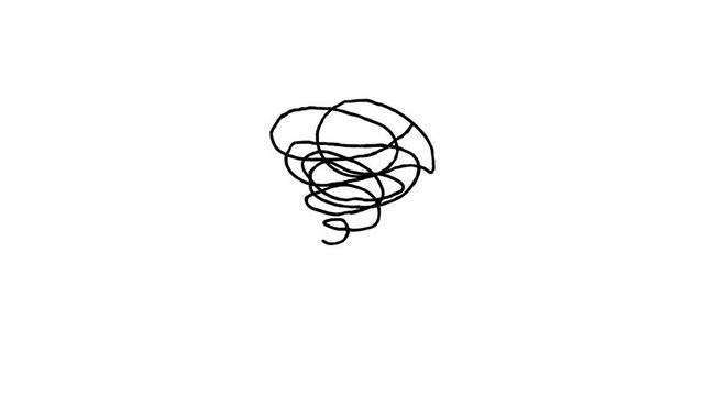 Tangled abstract scribble animation. Hand-drawn lines depict stress. Depression symbol clip. Transparent background, 4k video.