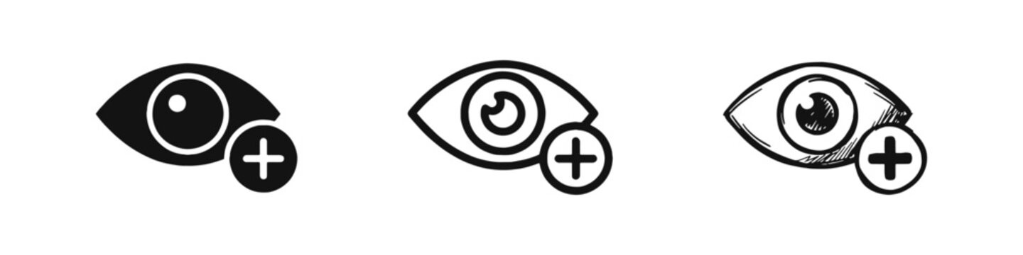 Eye Vision Icon with Plus Sign Set - Add View and Watchlist Symbols