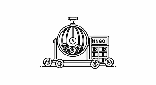 Outline of a bingo cage with balls and a scorecard