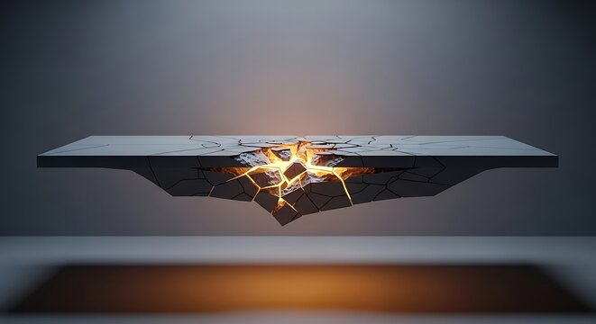 Floating stone platform with glowing cracks and debris dark background sci fi floating platform background abstract