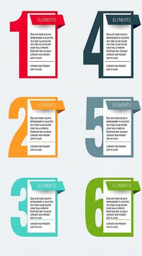 Colorful numbered list elements with sample text for infographics and presentations  various numbers and banners