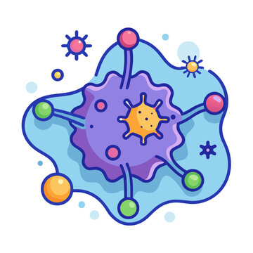 Stylized illustration of a microglia cell fighting a pathogen