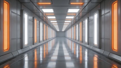 Fototapeta premium Long empty futuristic corridor