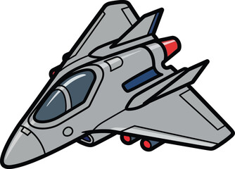 Fototapeta premium Fighter jet cartoon character features a stylized aerodynamic body with bold outlines and vibrant colors for a dynamic look.