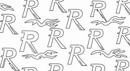 Obraz premium Outline of abstract flame-like shapes and repeated letter R designs on a white background