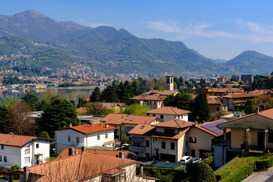 View of Garlate, town in Lecco province, Italy, ant its lake