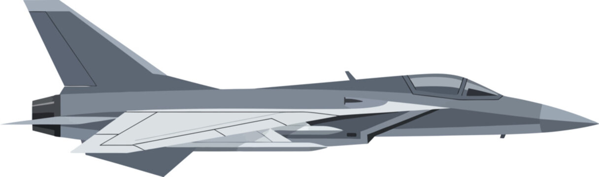Jet fighter aircraft displays a sleek grey profile designed for high-speed aerial combat maneuvers.