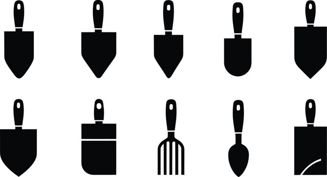 Vector Trowel Icon Set Construction Tool Logo Collection Minimal Builder Equipment Symbols