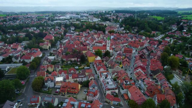Aerial of the city Wangen im Allg&auml;u in Germany on a cloudy day in summer