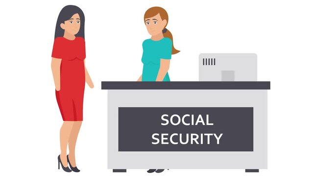 Retired Lady visiting Social Security Office animation,  walk-in visitor animated video, Economic Assistance clip, Unemployment Benefits footage, Unconditional Income motion graphics