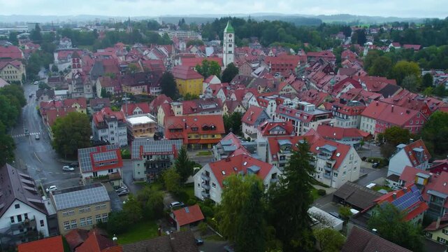 Aerial of the city Wangen im Allg&auml;u in Germany on a cloudy day in summer
