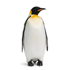 Obraz premium A king penguin stands upright on ice in Antarctica looking right.