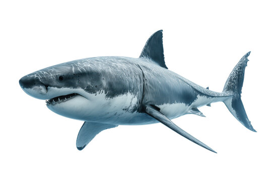 realistic great white shark with tail curve isolated on transparent background