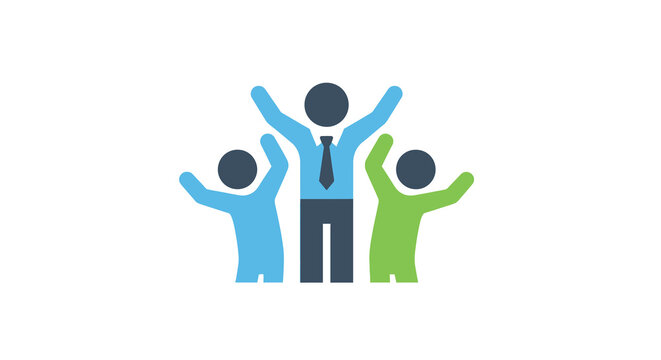teamwork icon with three people raising hands