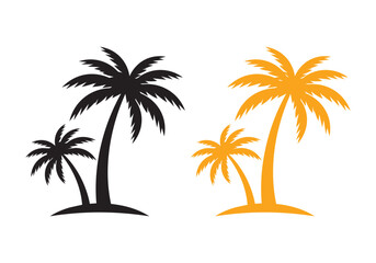 Fototapeta premium Tropical Palm Tree Island Silhouettes. Professional Graphic Elements for Summer Vacation Branding, Exotic Tourism and Beach Resort Marketing.