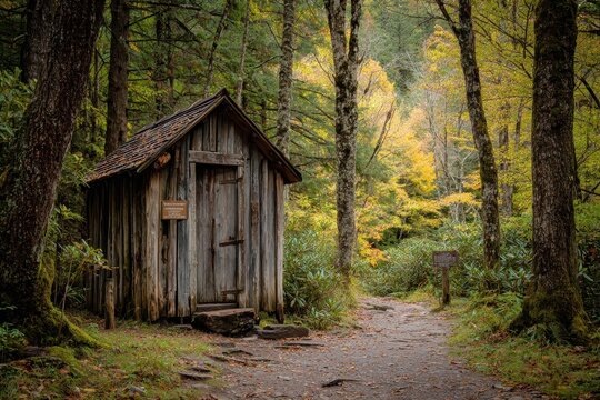 Rustic outbuilding on display in a tranquil Smoky Mountains woodland