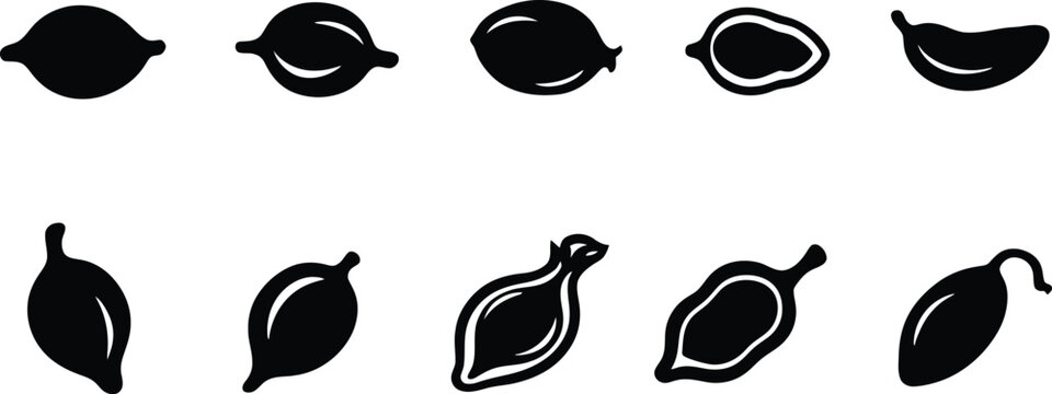 Tamarind Pod Icon Set Vector Collection for Tropical Fruits Food Organic and Botanical Design Elements