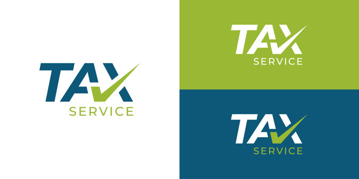Creative simple tax service logo template. Clean typography TAX with checkmark symbol for tax center logo design vector illustration.