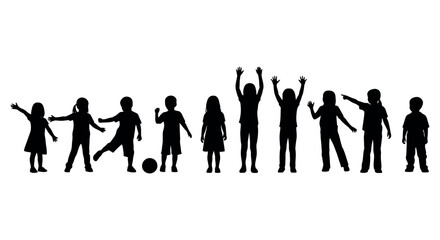 Fototapeta premium Group of children silhouettes playing and having fun