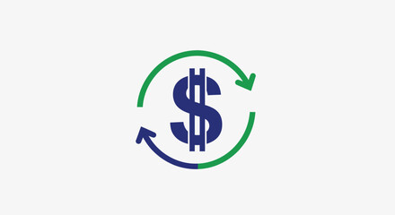 Fototapeta premium Dollar Sign Inside Circular Refresh Arrows Symbolizing Money Exchange on Isolated White Background