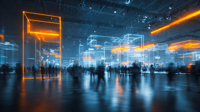 blur people in exhibition hall event trade show expo background.