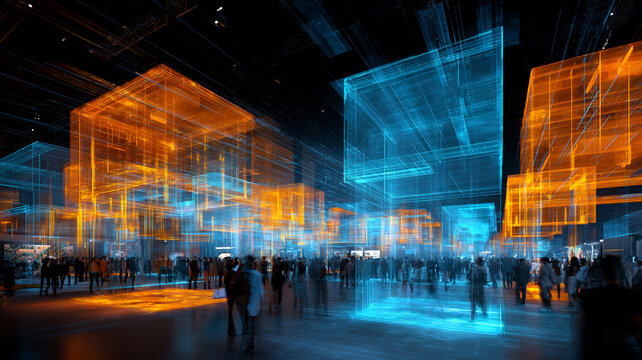 blur people in exhibition hall event trade show expo background.