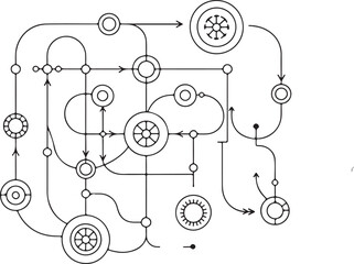 Fototapeta premium Abstract network diagram with interconnected nodes and directional