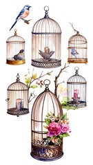 Obraz premium Birdcages Watercolor Set.