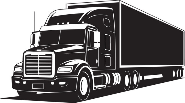 Black semi truck with trailer on the road Vector