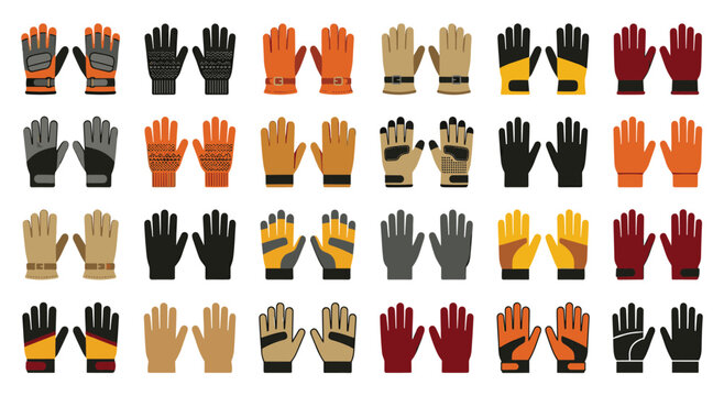 Selection of warm gloves and mittens for cold weather. Different styles, colors, and materials for outdoor activities and protection from the elements.